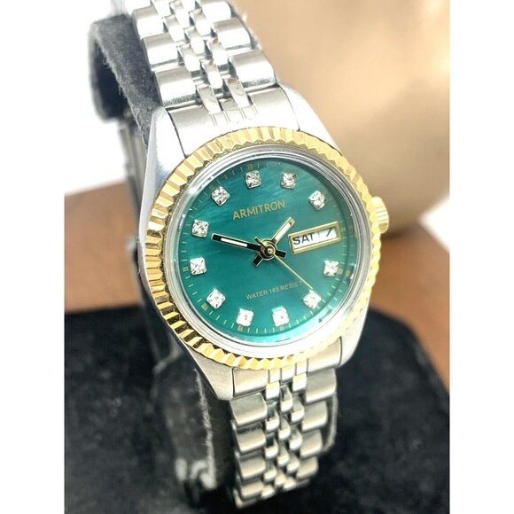 Armitron Women's Watch 75/2475 Green Dial Day Date Quartz Two Tone Steel 25mm - Picture 13 of 14